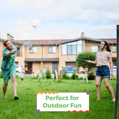 Badminton Set - Backyard Games Include 4 Badminton Rackets, 3 Birdies, Regulation-Size Net with Pole Stakes and Carry Bag - Outdoor Sports by Hey Play