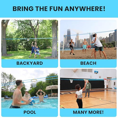 HALO BALL Portable Basketball Hoop with Adjustable Height - Play Floating Outdoor Yard Game at Beach, Lawn, Backyard, Pool, Grass - New Sport for Boys, Girls, Family