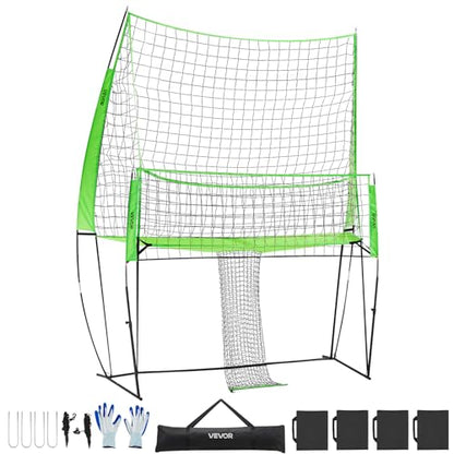 VEVORAdjustable Height Badminton Net Set for Backyard Beach Lawn, Outdoor Portable Volleyball Net with Carrying Bag, 4 Square Quick Assemble Game Set for Kids and Adults