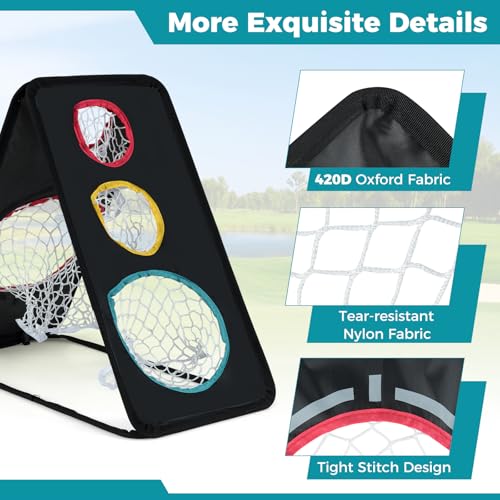 Tangkula Dual-Sided Golf Chipping Net, Triple Target Training System with 5 Holes, Triangular Structure, Indoor/Outdoor Golfing Target Accessories, Golf Chipping Practice Net