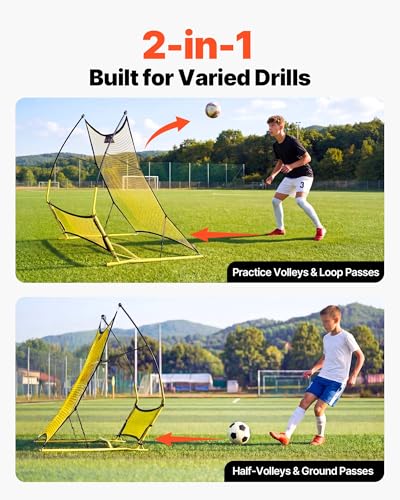 VEVOR Upgrated Soccer Rebounder Net, 2-in-1 Soccer Goal Rebounder, Thickened Fiberglass Poles Iron Pipe for Team Solo Control, Passing Practice, Easy Setup Ball Training Equipment for Teens & Adults