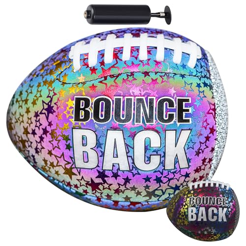 BOUNCEBACK Training Football, Youth Size & Official Size, Fatherless Football PassCatch Solo Enhancing Passing Catching(with Pump) - style: Holographic-7#(Ages 5-14)