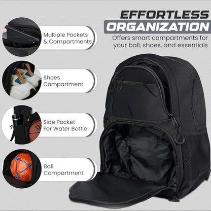 Soccer & Basketball Sports Bag with Ball Pump - Basketball Backpack with Separate Ball & Shoes Holder Compartment, Soccer Basketball Football & Volleyball Bag with Large Capacity - color: Black, style: Bag Only