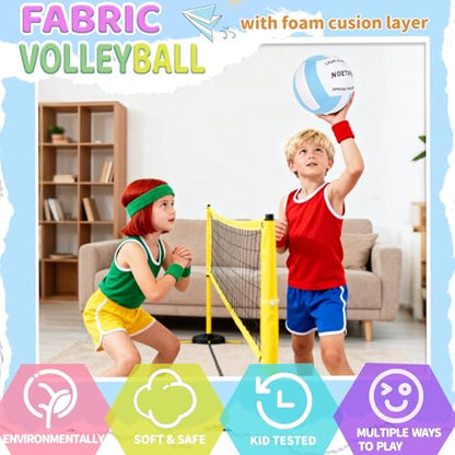 Soft Indoor Volleyball, Ultra Soft Fabric Lightweight Volleyball for Safe & Quiet Practice, Ideal for Kids Youth Beginners Indoor Home Yard Training Games (Deflated)