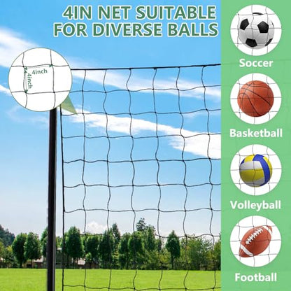 Backstop Net System for Backyard – Heavy Duty Sports Barrier Net with Steel Posts, Movable/Socketed Ball Stop Net for Soccer, Baseball, Training - size: 30FT Wide, style: Socketed-4 Inch Net-12FT TALL