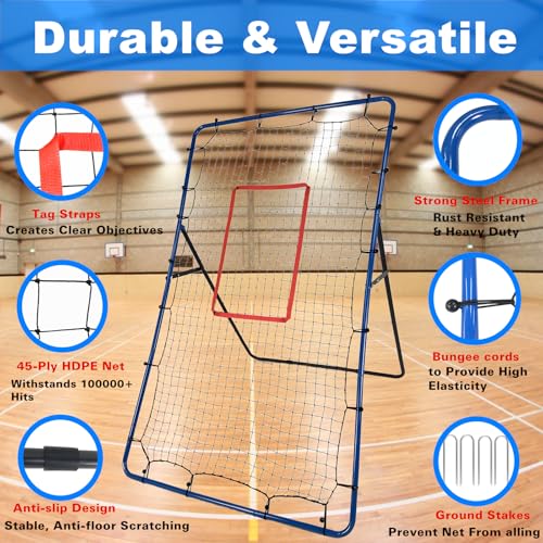 Volleyball Rebounder Net,7x4FT Bounce Back Training Equipment with 5 Adjustable Angles, Volleyball Practice Net for Bumping & Spiking, Lacrosse Baseball Soccer Trainer for Backyard
