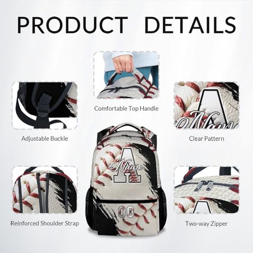 Mercuryelf Custom Baseball Backpack for Kids - Personalized Monogram Boys School Bookbag for Youth Player Team - color: White