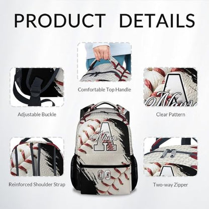Mercuryelf Custom Baseball Backpack for Kids - Personalized Monogram Boys School Bookbag for Youth Player Team - color: White