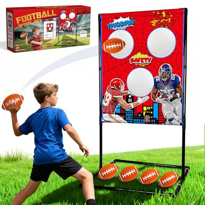 Football Toss Game Set, Includes 4 Soft Footballs - Outdoor Lawn Games for Kids, Family Parties