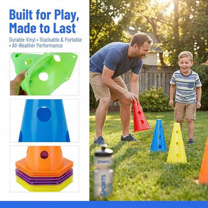 24 Pack Plastic Agility Cones, 9 Inch Soccer Cones Training Agility Field Marker Plastic Traffic Cone for Training, Football Basketball Drills, Traffic, Activity, Party, Indoor Outdoor Games