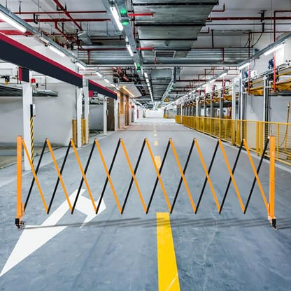 11FT Industrial Expandable Barricade Folding Security Gate with Wheels,Retractable Driveway Gate with Aluminum Fence(Yellow, 11FT) - color: Yellow, size: 11FT