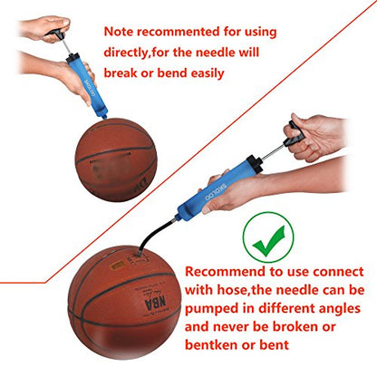 SKOLOO 10" Portable Hand Air Ball Pump Inflator Kit with Needle, Nozzle, Extension Hose for Soccer Basketball Football Volleyball Water Polo Rugby Exercise Sports Ball Balloon Swim Inflatables