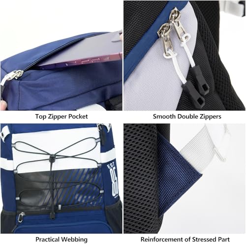 TPAID Baseball Backpack Large Capacity Softball Bag with Shoes Compartment and Fence Hook, Lightweight Baseball Equipment Bag Holds Bats, Helmets, Gloves, Hats, Clothes, Shoes - color: Blue-B, size: 4 Bat Baseball