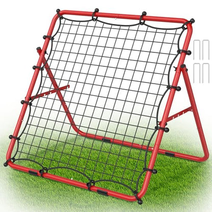 LIANTRAL Baseball Rebounder Net, Adjustable Bounce Back Trainer for Soccer, Volleyball, Softball, Portable Folding Rebounder for Passing & Shooting Practice, Volleyball Rebound Net for Kids, Red