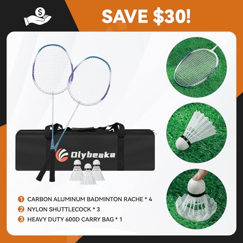 12ft Badminton Net Set for Backyard Beach with Durable Anti-Sagging Net, Heavy Duty Poles, 2 Aluminum Badminton Rackets, 3 Shuttlecocks, Carry Bag - Easy Setup & High Stable