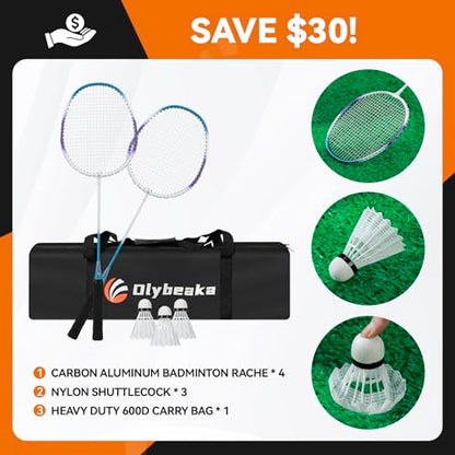 12ft Badminton Net Set for Backyard Beach with Durable Anti-Sagging Net, Heavy Duty Poles, 2 Aluminum Badminton Rackets, 3 Shuttlecocks, Carry Bag - Easy Setup & High Stable