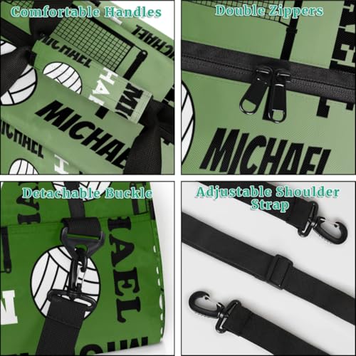Custom Volleyball Gym Bag Duffel Bag for Women Men, Personalized Name Sport Bag Overnight Bags Customized Travel Weekender Bag, Misty Green - color: Misty Green