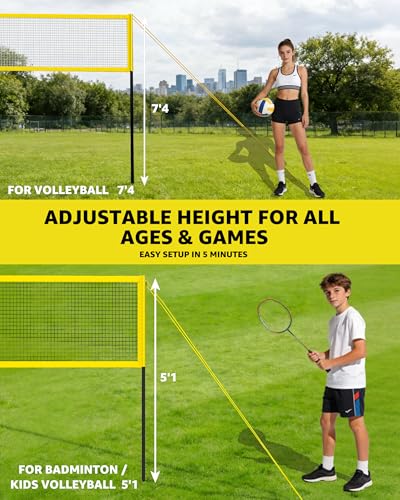 VICHTOP 4 Square Volleyball Game Set - 4 Way Cross Net for Backyard & Beach, Portable Outdoor Volleyball Badminton Combo Net, 4 Person Four Square Volleyball Net with Carrying Bag