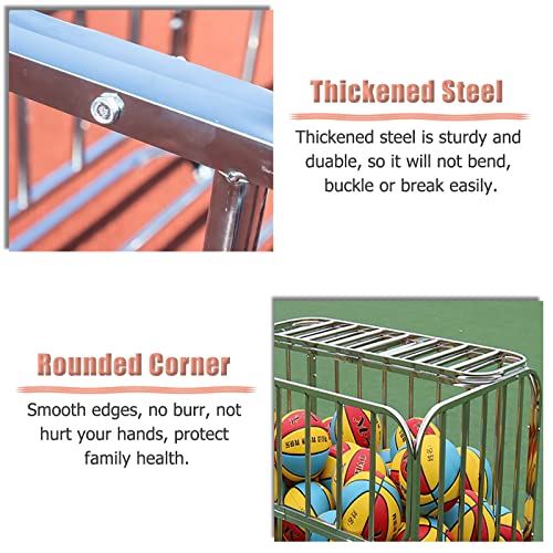 LZMZMQ Heavy Duty Rolling Ball Cart with Lockable Wheels, Volleyball Basketballs Footballs Storage Cage, for Gym/Kindergarten/School/Garage, Stainless Steel