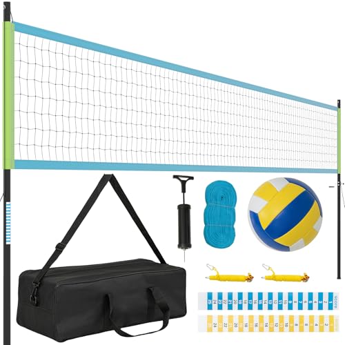 Goplus Portable Outdoor Volleyball Net Set, Volleyball Net System w/Easy Setup Height Adjustable Poles, Scoreboards, Pump, Hammer, Boundary Line, Carry Bag for Backyard Beach - color: Green