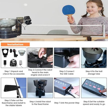 Ping Pong Robot Machine, Automatic Table Tennis Ball Serving Trainer, Adjustable Spin Frequency, Remote Control, for Home School Practice