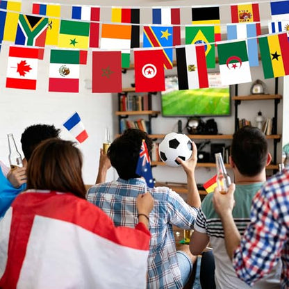 48 Countries Flag Banner, 50ft String with 48 National Flags International Bunting for Soccer Party Decorations, Football Supplies, Global Sports Bunting