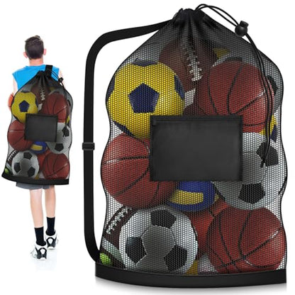 Extra Large Soccer Ball Bag, 40" x 30" Drawstring Mesh Ball Bag with Pocket, Heavy Duty Sport Net Sack for Coaches, Storage Bag for Basketball, Volleyball, Gym Equipment, Swimming Gear
