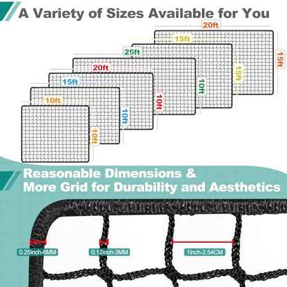 Golf Net for Backyard Driving Outdoor Indoor Sports Netting 10 x 10 Ft/15Ft/20 Ft/25 Ft/ 15 x 15 Ft/20 Ft Heavy Duty Net for Baseball Soccer Hockey Practice Impact Screen - size: 10x10 ft