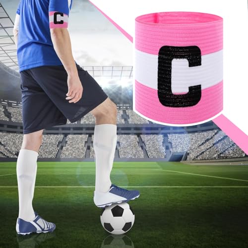 Xindojuz Captain Armbands for Soccer, Unisex Soccer Captain'C' Armband Youth & Adults, Adjustable Basketball Football Player Arm Bands Elastic Captain Arm Band Team Sports Accessories (Pink White)