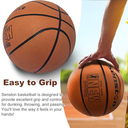 Senston 27.5''/29.5'' Outdoor Basketball Excellent Elasticity/Grip Rubber Basketballs with Pump, Durable Size 5/7 Men Basketball - color: Brown, size: 29.5''(size 7)