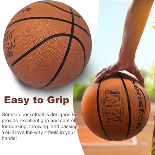 Senston 27.5''/29.5'' Outdoor Basketball Excellent Elasticity/Grip Rubber Basketballs with Pump, Durable Size 5/7 Men Basketball - color: Brown, size: 29.5''(size 7)