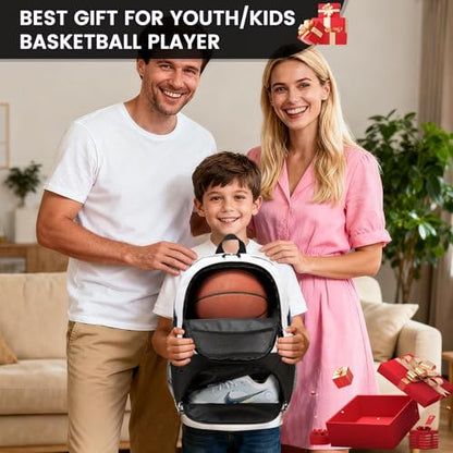 Basketball Backpack - Large Sports Equipment Bag with Ball Holder & Shoe Compartment for Basketball. (white) - color: White