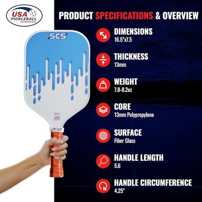 SCS Carbon Fiber Pickleball Paddle – USAPA Approved 2024 – Lightweight, Enhanced Spin, Sure-Grip Handle – Evo-Lite Series for Intermediate Players - color: Drippy