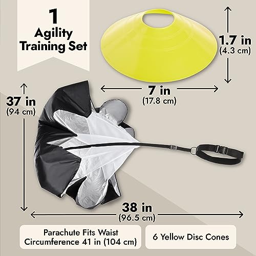 Juvale Adjustable Agility Ladder Set - Football Footwork Ladder Drills - Agility Cone Drills for Soccer Training - Parachute Speed Training - 20 Ft, 6 Cones & Parachute