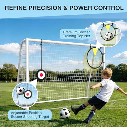 6×4FT Soccer Goal for Backyard,Sturdy Metal Frame Soccer Goal with Target Net, Shooting Target & 12 Training Cones,Outdoor Full Size Soccer Goals Training Equipment for Kids Teens Adults - size: 6FTx4FT