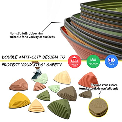 makarci Stepping Stones for Kids 12pcs Obstacle Courses Play Indoor Outdoor, Full Rubber Rim Plastic Hilltop for Kids Balance and Integration Improvement Age 3 4 5 6 7 8 +（Forest）
