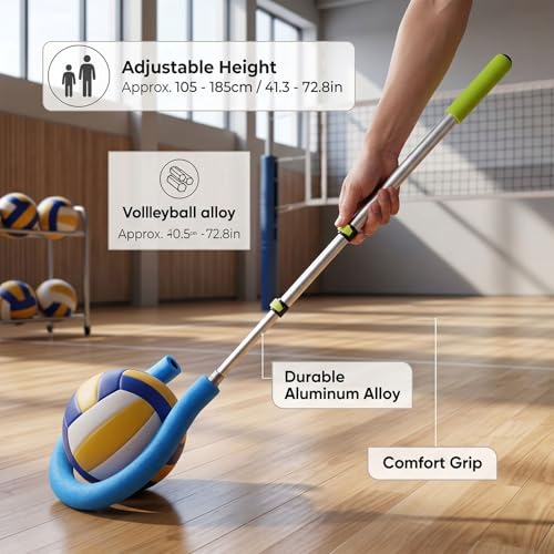 Volleyball Spike Trainer, Adjustable Length 41.3 to 72.8 Inches with Question Hook, Premium Aluminum Alloy PVC Construction for Serving Spiking Training