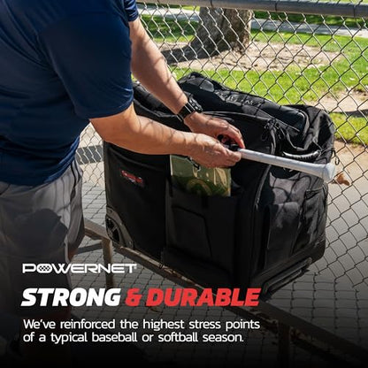 PowerNet Rolling Bucket Bag, Holds 2 6-Gallon Bucket of Baseballs & Softballs, Storage Pockets for Baseball Bat, Gloves & Scoreboards, Fits Launch F-lite Pitching Machine & Balls - style: Pro