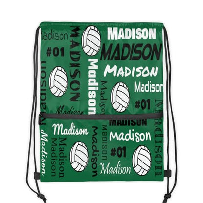 Custom Volleyball Style Drawstring Bag, Personalized Sports Ball Backpack Drawstring Sack Cinch Bags for Team Gift Party Favors, Green - color: Light Green