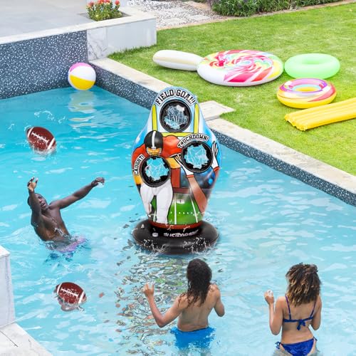 Justforjoyful Inflatable Football Target Floats for Pool Water Football Games for Kids Swimming Toss Throwing Training Game for Yard Party Beach Outdoor Indoor Family Birthday Gift