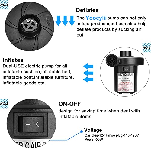 Air Pump Air Mattress Pump for Inflatables Blow up Pool Raft Bed Boat Toy, Quick-Fill, for Outdoor Camping, Inflatable Cushions, Electric Air Mattress Beds, Boats, Swimming - color: Black