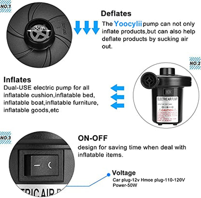 Air Pump Air Mattress Pump for Inflatables Blow up Pool Raft Bed Boat Toy, Quick-Fill, for Outdoor Camping, Inflatable Cushions, Electric Air Mattress Beds, Boats, Swimming - color: Black