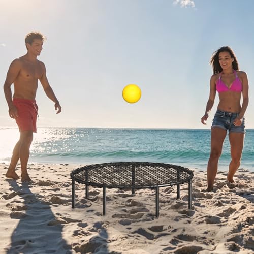 Roundnet Game Set Beach Ball Game Set with 3 Balls, High-Elasticity PE Net, Storage Carrying Case, Perfect for Lawn Beach Backyard Outdoor Games for Adults and Family (Air Pump not Included)