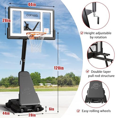 Cofiyard Basketball Hoop Outdoor with 44/48/54 Inch Shatterproof Backboard,10FT Height Portable Basketball Hoop with Sandbag, Adjustable Basketball Goal with Wheels