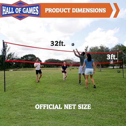 Hall of Games Outdoor Volleyball and Badminton Net with Carrying Bag Accessories Set and Adjustable Steel Poles Perfect for Parties - color: 32 Ft.