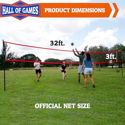 Hall of Games Outdoor Volleyball and Badminton Net with Carrying Bag Accessories Set and Adjustable Steel Poles Perfect for Parties - color: 32 Ft.
