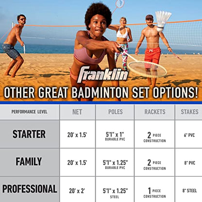 Franklin Sports Badminton Set - Portable Badminton Set - Adult and Kids Badminton Net - Perfect Backyard/Lawn Game - Includes 4 Badminton Racquets - Recreational - style: Recreational