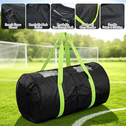 Soccer Net Carry Bag, Holds 2 Full Size Soccer Goal Nets, Storage and Transport Bags with Pockets and Shoulder Carry Straps for Travel 32 x 18 Inch Sports Equipment Accessories