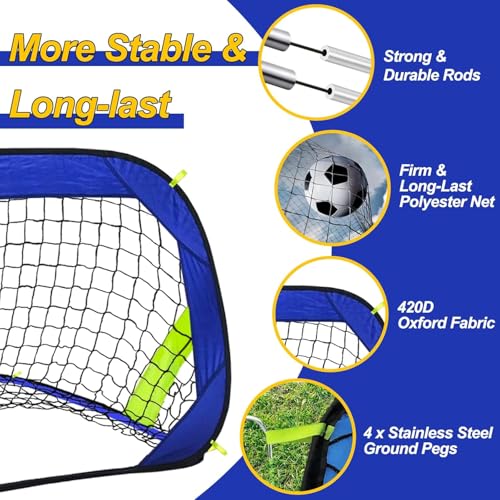 Gudahower Backyard Soccer Goal for Kids- Portable Soccer Net - Foldable and Pop up - Indoor and Outdoor Football Goal - Suitable for Games and Practice - 39.4in x 27.5in x 27.5in