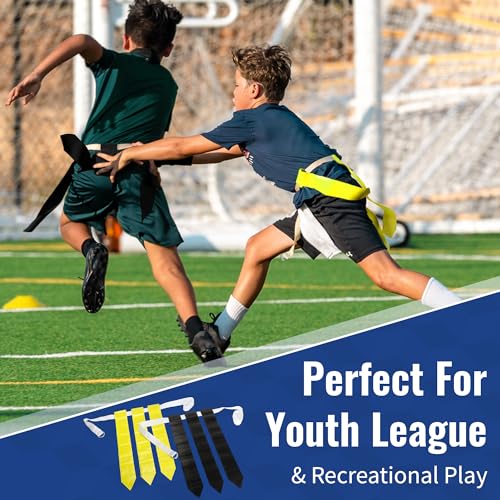 12 Player Adjustable Flag Football Youth/Adult Set, 3 Flags per Belt, Side Release Buckle, 36 Flags, 6 v 6 Set